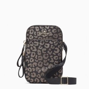 ♠️Kate Spade Chelsea NS Leopard Graphic jacquard Nylon Phone Crossbody, Black